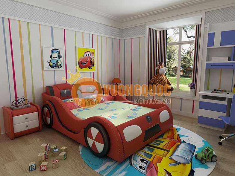 Giường ngủ cho bé bọc da cao cấp ô tô hiện đại BABYL03-3